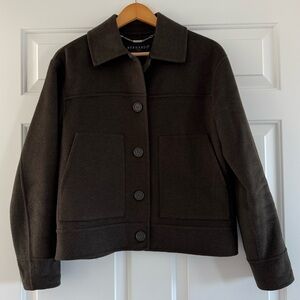 Wool Cropped Shirt Jacket in Dark olive green - Bernardo fashion